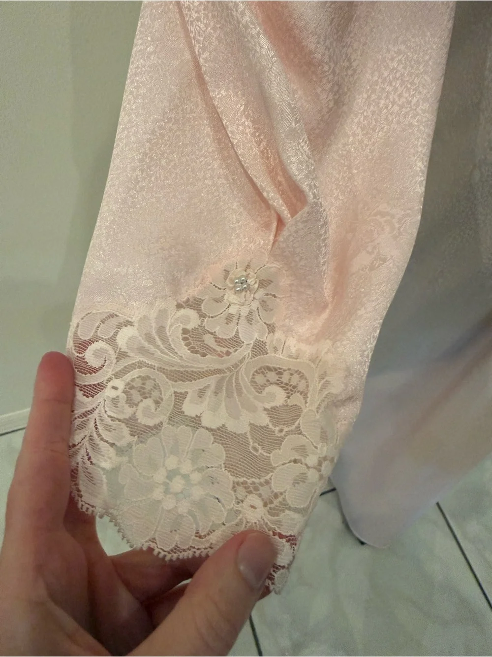CHRISTIAN DIOR Vintage Lace Trim Pink Nightgown Lingerie Slip Dress Négligée M - Picture 7 of 16